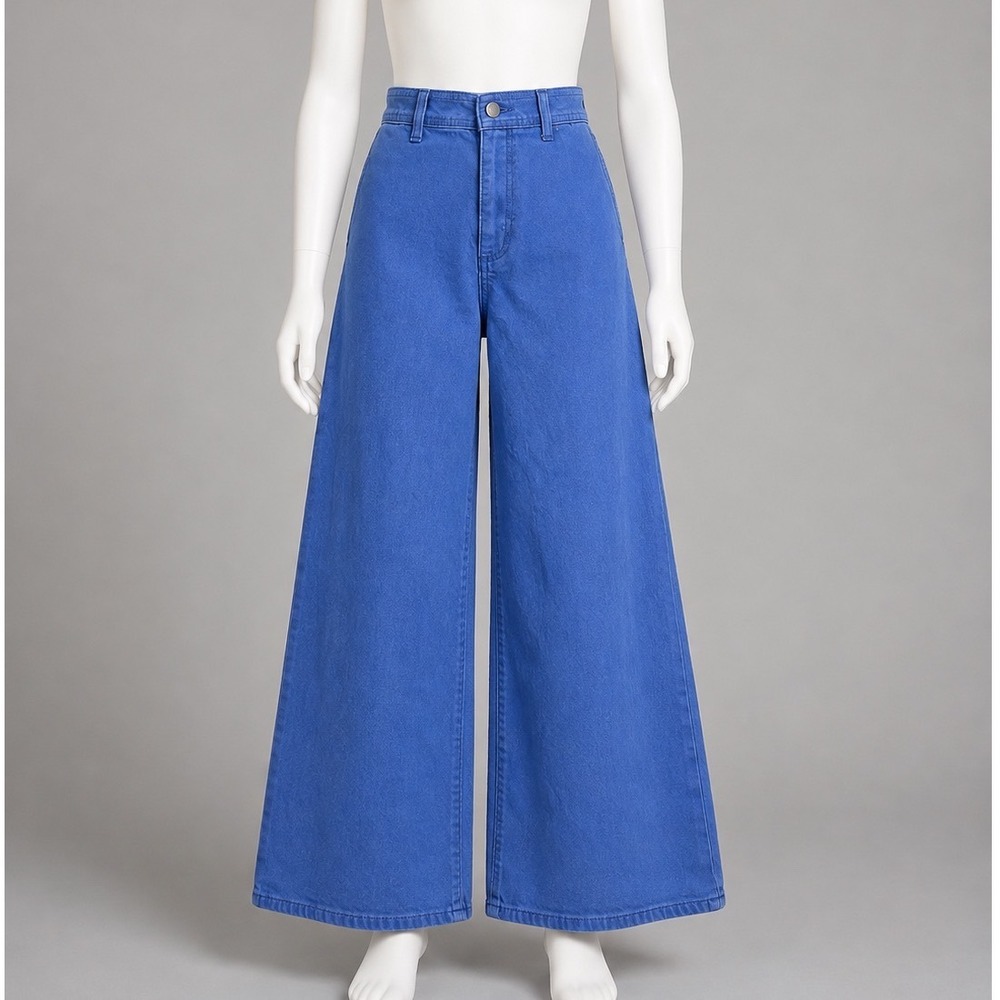 Universal Thread Sailor Wide Leg Pants Blue High Rise Stretch Denim Womens Sz 14